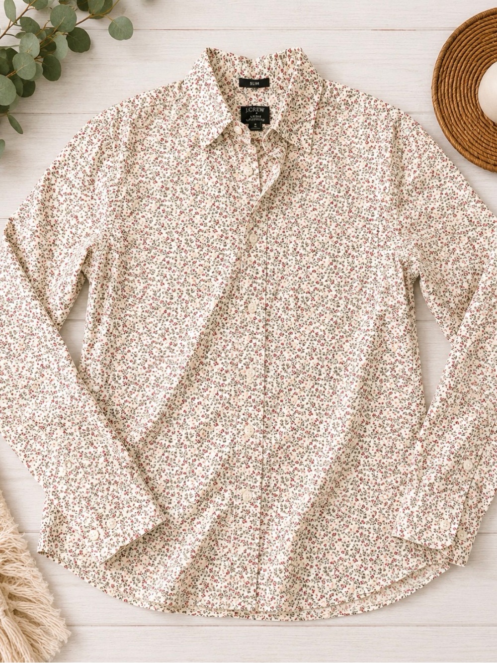 J.Crew Flex Washed Slim Fit Floral Button Stretch Front Shirt Men’s M